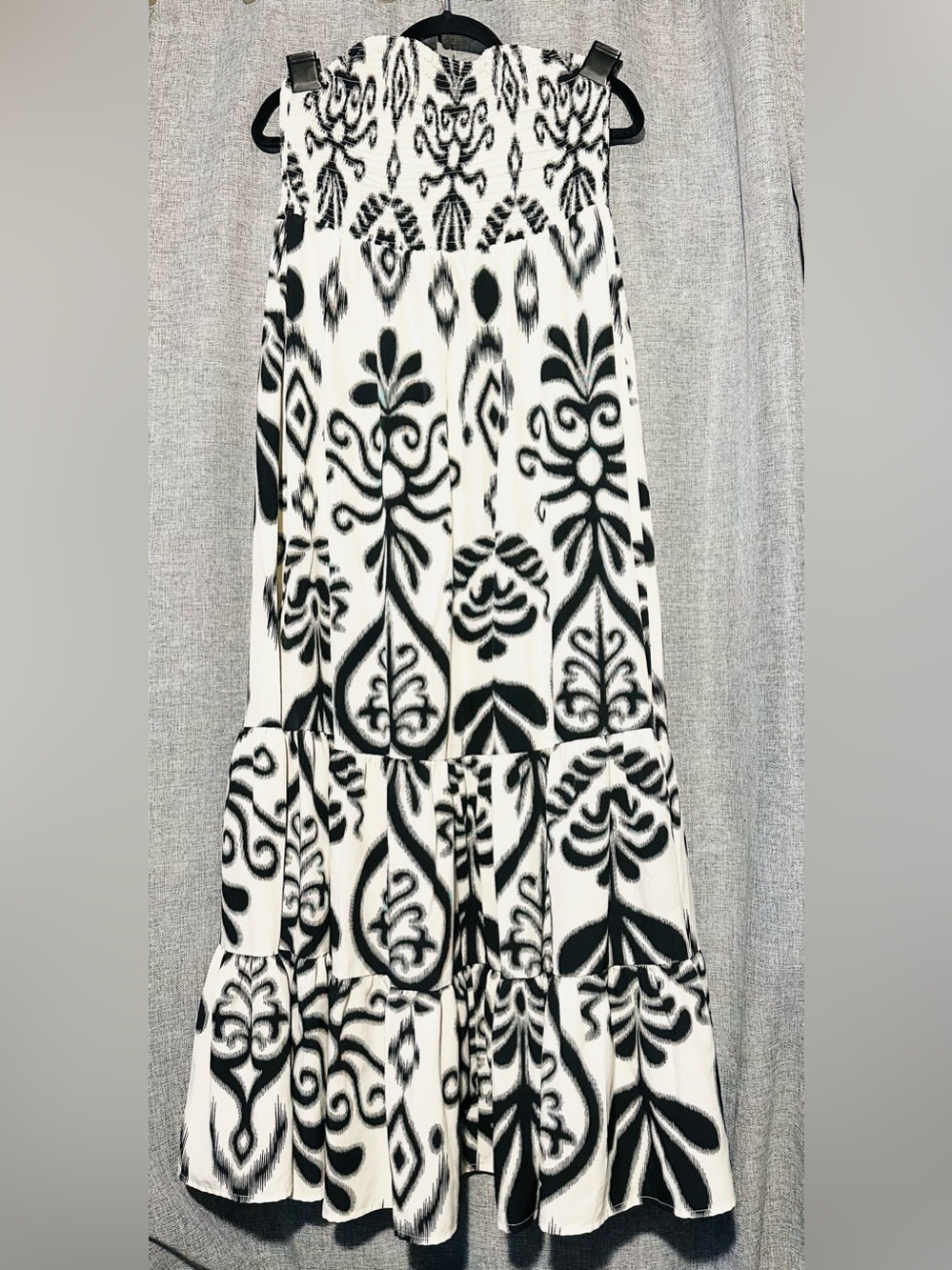SHEIN Breezaya Ikat Aline Black & White Tiered Maxi Dress Bold Pattern XL-12US